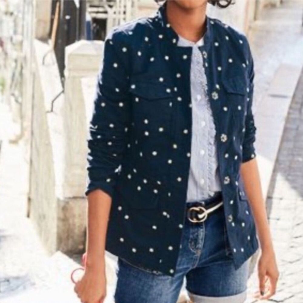 Boden Carly Embroidered Jacket Navy Floral, Size 4 (D3)